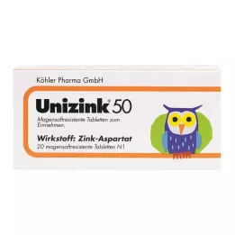 UNIZINK 50 zarnās šķīstošās tabletes, 20 gab