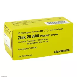 ZINK 20 AAA-Farmācijas dražejas, 50 gab