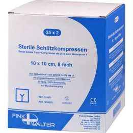 SCHLITZKOMPRESSEN 10x10 cm sterils 8 virzienu, 25X2 gab