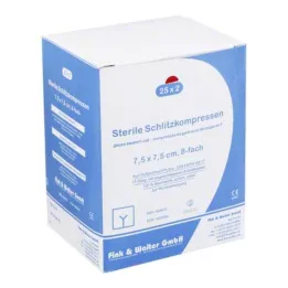 SCHLITZKOMPRESSEN 7,5x7,5 cm sterils 8 virzienu, 25X2 gab