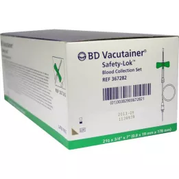 BD VACUTAINER Safety Lok 21 G 18 cm asins savākšanas komplekts, 50 gab