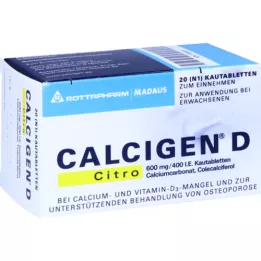 CALCIGEN D Citro 600 mg/400 SV košļājamās tabletes, 20 gab