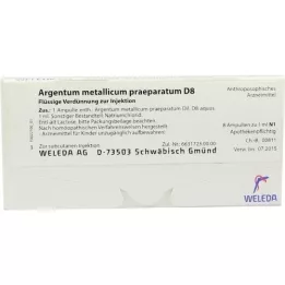 ARGENTUM METALLICUM praeparatum D 8 ampulas, 8 gab