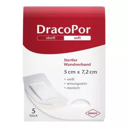 DRACOPOR Brūču pārsējs 5x7,2 cm sterils, 5 gab