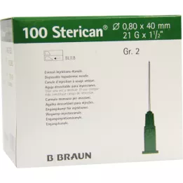 STERICAN Kanulas Luer-Lok 0,80x40 mm, 2. izmērs, zaļa, 100 gab