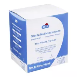 MULLKOMPRESSEN 10x10 cm sterils 12-kārtīgs, 25X2 gab