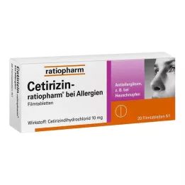 CETIRIZIN-ratiopharm alerģijām 10 mg apvalkotās tabletes, 20 gab