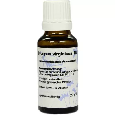 LYCOPUS VIRGINICUS D 3 atšķaidījums, 20 ml LYCOPUS VIRGINICUS D 3 atšķaidījums, 20 ml