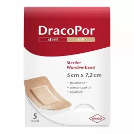 DRACOPOR Brūču pārsējs 5x7,2 cm sterils ādas krāsā, 5 gab