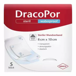 DRACOPOR ūdensizturīgs brūču pārsējs 8x10 cm sterils, 5 gab