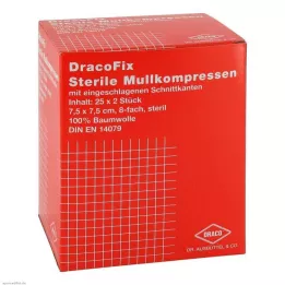 DRACOFIX PEEL Kompreses 7,5x7,5 cm sterilas 8 slāņu, 25x2 gab