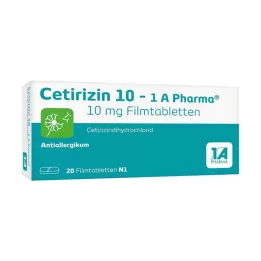 CETIRIZIN 10-1A Pharma apvalkotās tabletes, 20 gab
