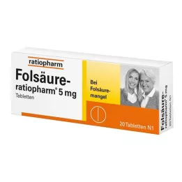FOLSÄURE-RATIOPHARM 5 mg tabletes, 20 gab