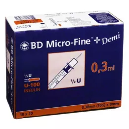 BD MICRO-FINE+ Insulīna šļirce 0,3 ml U100 0,3x8 mm, 100 gab