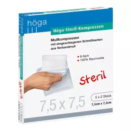 HÖGA-KOMPRESSEN 7,5x7,5 cm sterils 8-kārtīgs, 5X2 gab