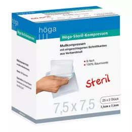 HÖGA-KOMPRESSEN 7,5x7,5 cm sterils 8 virzienu, 25X2 gab