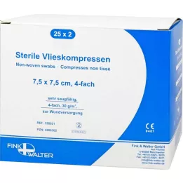 VLIESKOMPRESSEN 7,5x7,5 cm sterils 4 slāņu, 25x2 gab