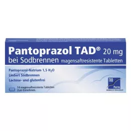 PANTOPRAZOL TAD 20 mg grēmas ārstēšanai. zarnās šķīstošās tabletes, 14 gab