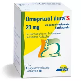 OMEPRAZOL dura S 20 mg zarnās šķīstošās cietās kapsulas, 7 gab