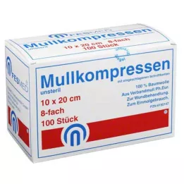 MULLKOMPRESSEN ES 10x20 cm nesterils 8-slāņu, 100 gab