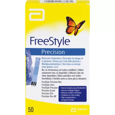 FREESTYLE Precīzijas glikozes līmeņa asinīs teststrēmeles bez kodēšanas, 50 gab FREESTYLE Precīzijas glikozes līmeņa asinīs teststrēmeles bez kodēšanas, 50 gab
