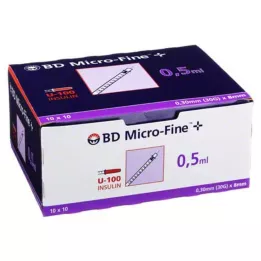 BD MICRO-FINE+ Insulīna šļirce 0,5 ml U100 8 mm, 100X0,5 ml