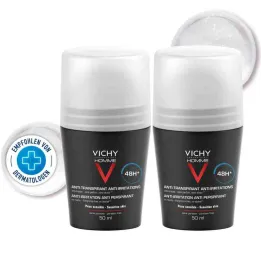 Vichy Homme dezodorants rullītis jutīgai ādai 48h Dp (2x50 ml)