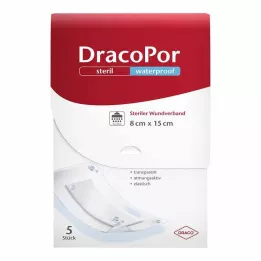 DRACOPOR ūdensizturīgs brūču pārsējs 8x15 cm sterils, 5 gab