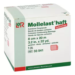 MOLLELAST lipīgie pārsēji bez lateksa 8 cm x 20 m sarkani, 1 gab