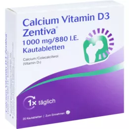 CALCIUM VITAMIN D3 Zentiva 1000 mg/880 I.U. Kautab, 20 gab