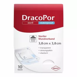 DRACOPOR ūdensizturīgs brūču pārsējs 3,8x3,8 cm sterils, 10 gab