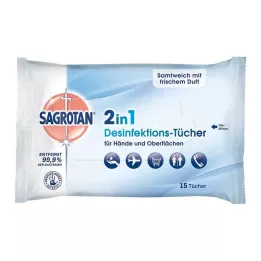 SAGROTAN 2in1 dezinfekcijas salvetes, 15 gab