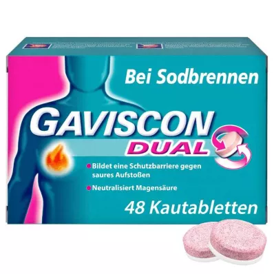 GAVISCON Duālas 250 mg/106,5 mg/187,5 mg košļājamās tabletes, 48 gab