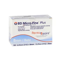 BD MICRO-FINE+ 8 pildspalvu adatas 0,25x8 mm, 100 gab