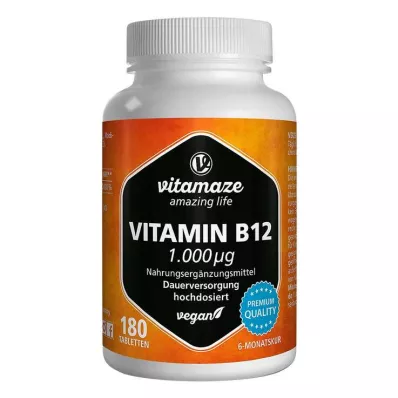 VITAMIN B12 1000 µg lielas devas vegānu tabletes, 180 gab