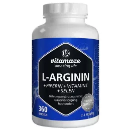 L-ARGININ 750 mg ļoti koncentrētas + piperīns + vitamīni kapsulas, 360 gab