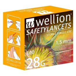 WELLION Drošības lancetes 28 G vienreizējās lietošanas drošības lancetes, 100 gab