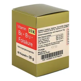 B6 + B12 vitamīna + folskābes kapsulas, 60 kapsulas