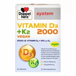 DOPPELHERZ Vitamīns D3 2000+K2 sistēmas tabletes, 60 gab