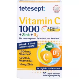 TETESEPT C vitamīns 1000+Cinks+D3 1000 I.E. tabletes, 30 gab