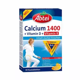ABTEI Kalcijs 1400+vitamīns D3+K košļājamā tabletes, 30 stundas