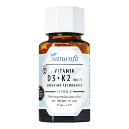 Naturafit vitamīns D3 + K2 MK-7 lieliski uzsūcas. kapsulas, 90 gab