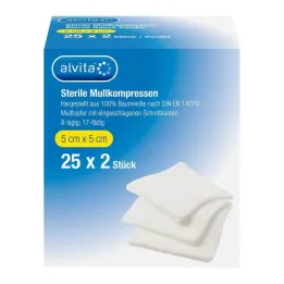 Alvita marles kompreses sterilas 5x5 cm, 25x2 gab