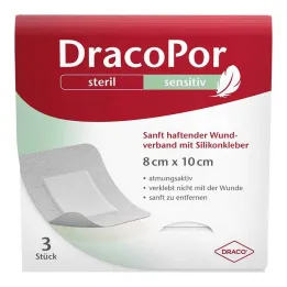 Dracopor jutīgs 8x10 cm sterils ar silikona līmi, 3 gab
