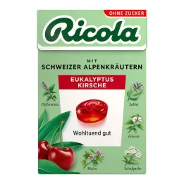 Ricola bez cukura kastītes eikalipta ķiršu konfektes, 50 g