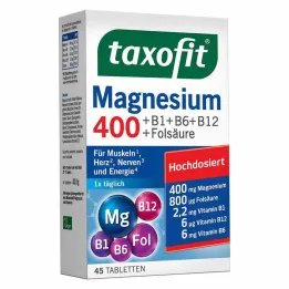 Taxofit Magnesium 400 + B1 + B6 + B12 + folijskābes tabletes, 45 gab