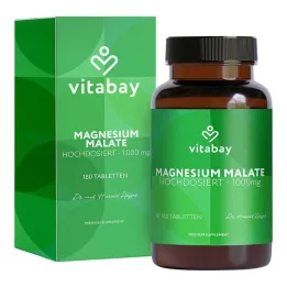 Magnija malāts 1000 mg vegānas lielas devas tabletes, 180 gab