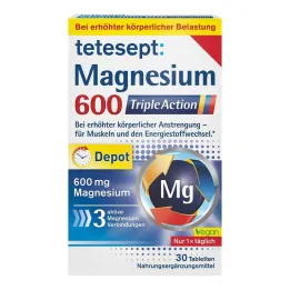 Tetesept Magnesium 600 Triple Action apvalkotās tabletes, 30 gab