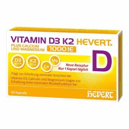 Vitamīns D3 K2 Hevert + kalcijs un magnijs 1000 IE kapsulas, 60 gab