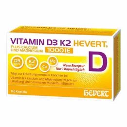 Vitamīns D3 K2 Hevert + kalcijs un magnijs 1000 IE kapsulas, 120 gab